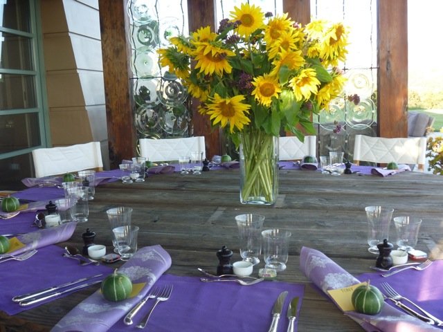 Sunflowers and purple napkins