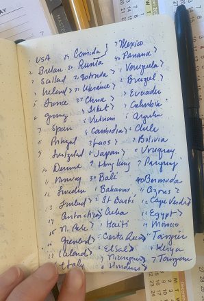 A list of countries scribbled in my Moleskin...